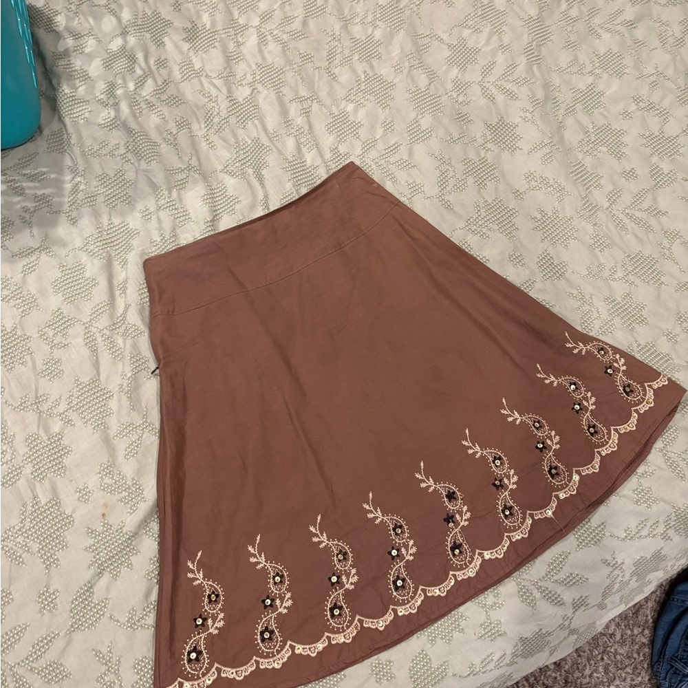 No Attitude Embroidered A-Line Skirt in Brown